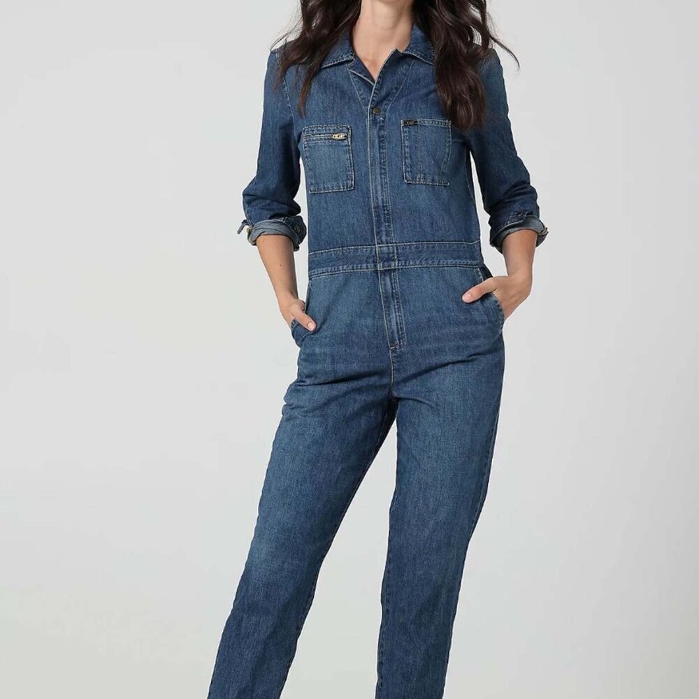 Lee Denim Jumpsuit Women's Size XL Blue Coveralls One Piece Long Sleeve Cotton